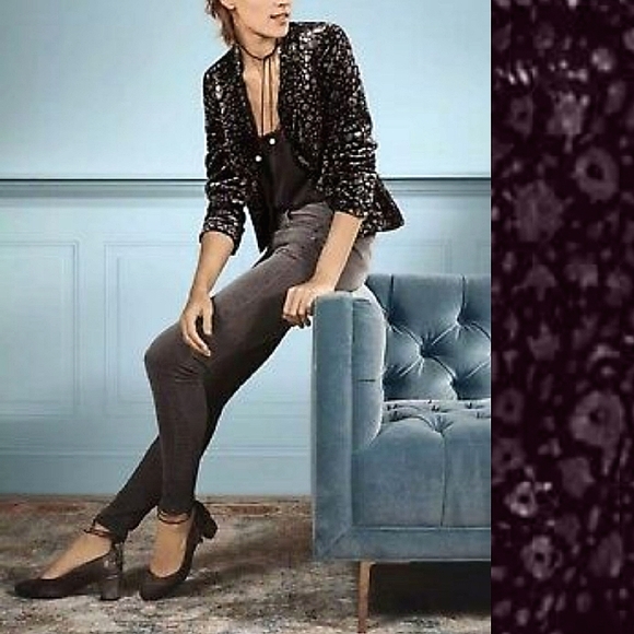 NWOT✨️ Anthropologie Elevenses Velvet Black Silver Grey Blazer Jacket, 2 - Picture 4 of 11